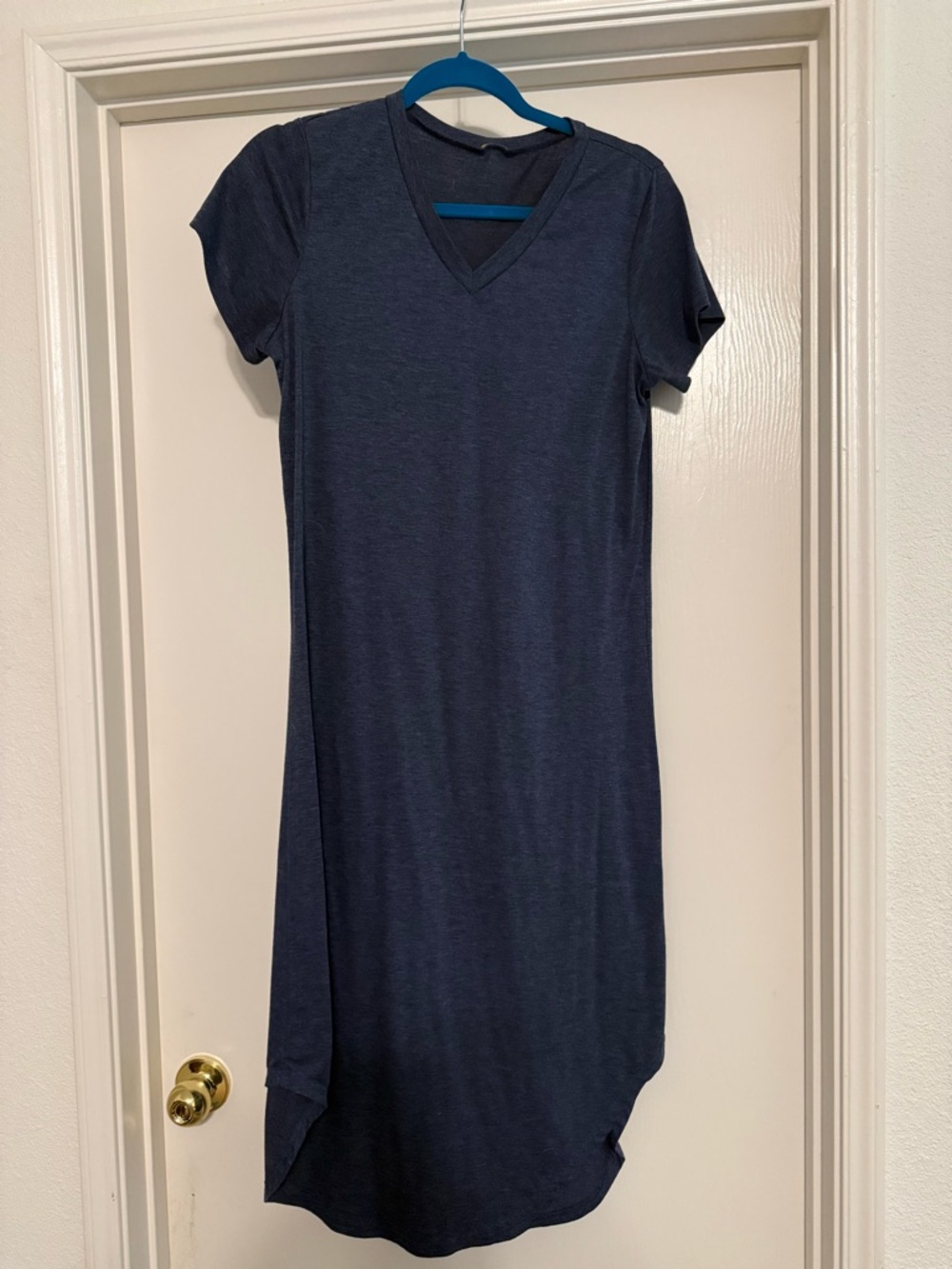 Casual V-Neck Short Sleeve Midi Dress - Navy